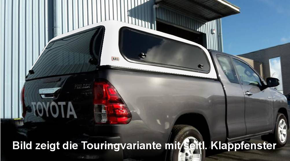 Touring Hardtop für Toyota Hilux ab15 Xtra flach, glatt, seitl. Klappfenster